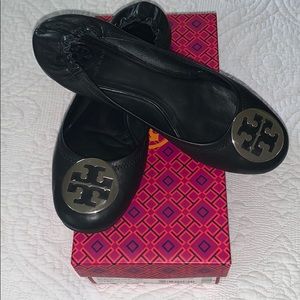 Tory Burch Black/Silver Reva Ballet Flats